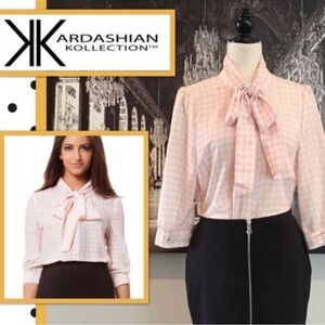 NWT Kardashian Kollection Pink & White 3/4 sleeve blouse